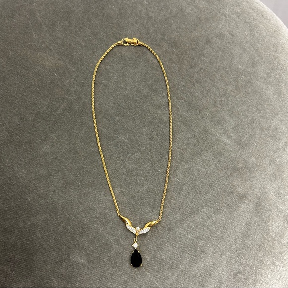 D’orlan black pear shaped gem necklace vintage - Picture 3 of 10